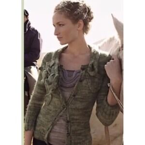 $248 Anthropologie Curry Comb Cardigan Wool Green Soft Sweater Mohair Cardi S